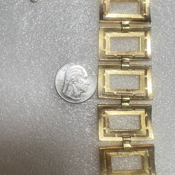 Vtg 50s Framed Panel Link Bracelet 6.75" Wide MCM Crown Trifari Gold-Tone Boho - Picture 5 of 7